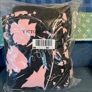 Victoria's Secret Black and Pink Floral Throw